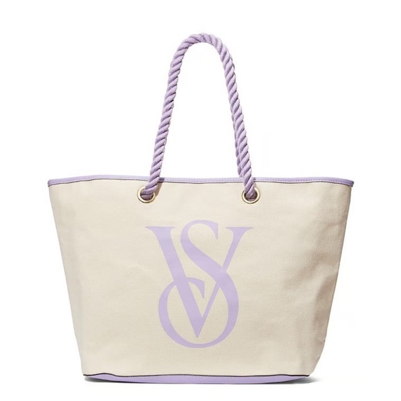 Victoria's Secret Handbags - Victoria's Secret Cream and Purple Tote Bag